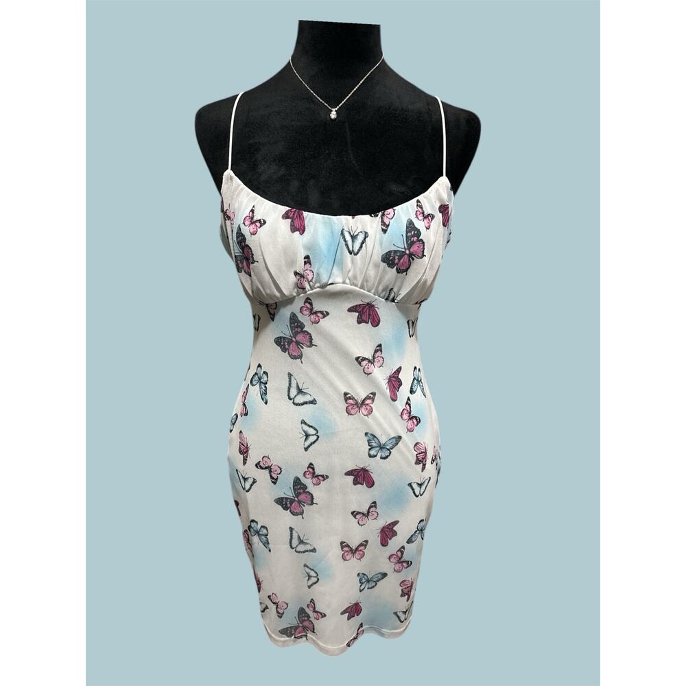 White Butterfly Spaghetti Strap Mini Dress – Native Daughter’s – Size L (EUC)